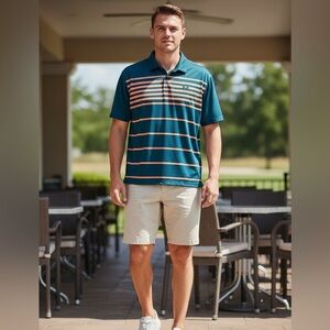 EUC UA Under Armour Men’s Teal Blue Orange Polo - Size Large